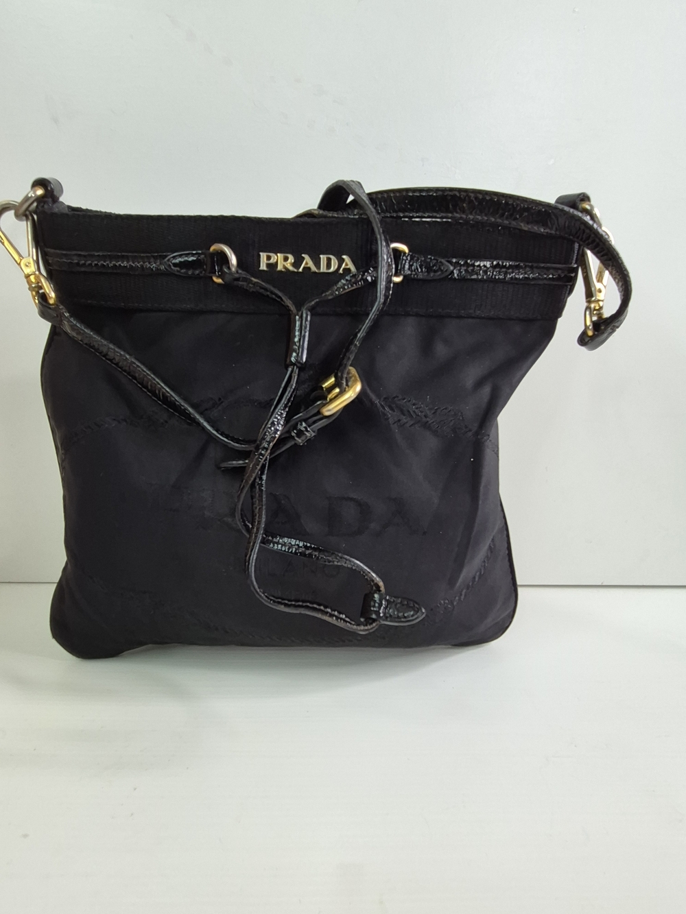 Prada Black Nylon Drawstring Shoulder Bag